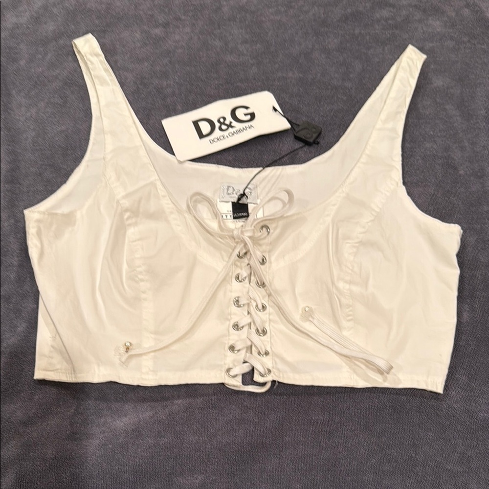 Dolce & Gabbana Ivory Lace-Up Tank Top